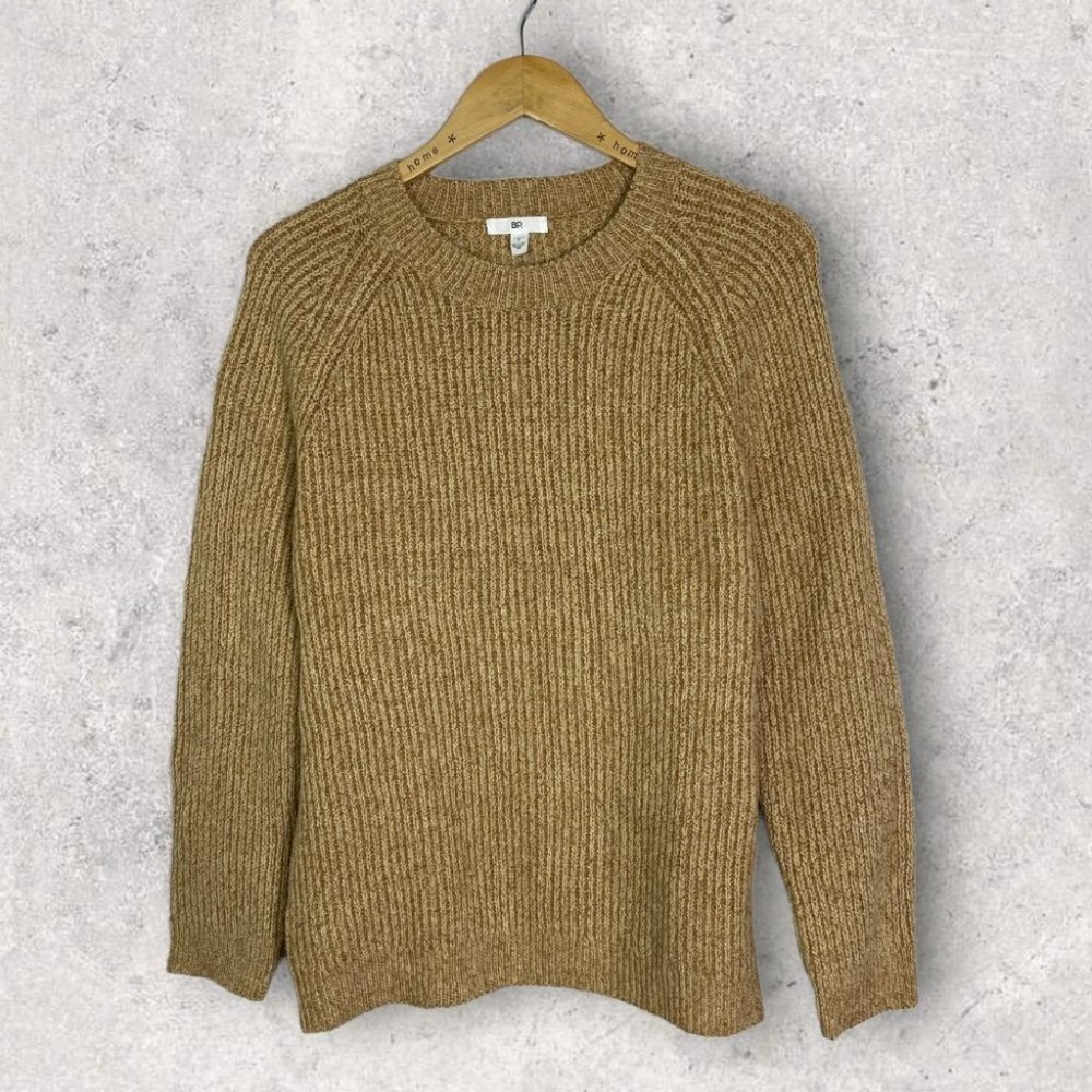 NEW Nordstrom Chunky Knit Tan Sweater Crew Neck Size Small Minimalist Oversized
